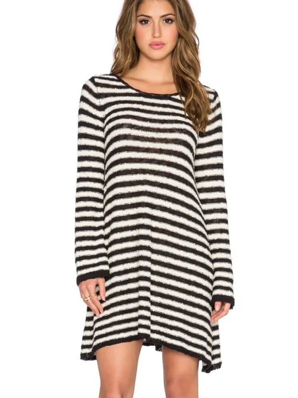 Free People‎ Counting Stripes Swing Sweater Dress Size XS Long Sleeve Knit Tunic